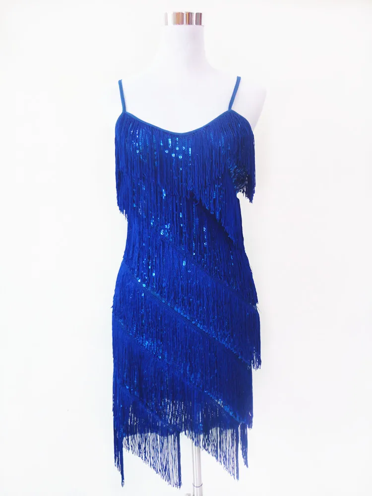 royal blue Для женщин 1920s Винтаж Великий Гэтсби платье с блестками для вечеринки, сексуальная, v-образный вырез, летнее платье на бретельках золотой с бахромой платье Vestidos Хлопушки костюмы - Цвет: royal blue