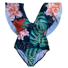 Bunvel размера плюс S-2XL сексуальный цельный купальник винтажный Ретро цветочный принт пляжная одежда с рюшами богемный Купальник для женщин