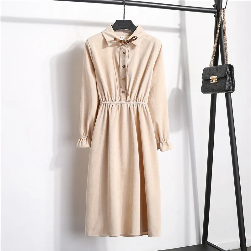 Осенне зимнее платье S XL однотонное Vestidos Mujer винтажное эластичное вельветовое