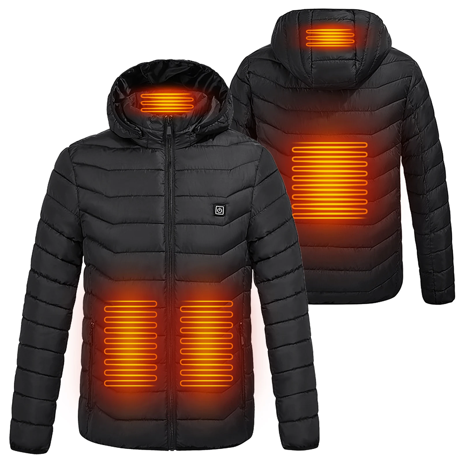 Men Heated Jacket w/ Detachable Hood Outdoor Winter Warm Heating Jacket
