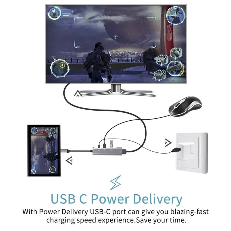 4 в 1 USB C концентратор адаптер с тип-c 4K HDMI USB 3,0 2,0 питания зарядная док-станция