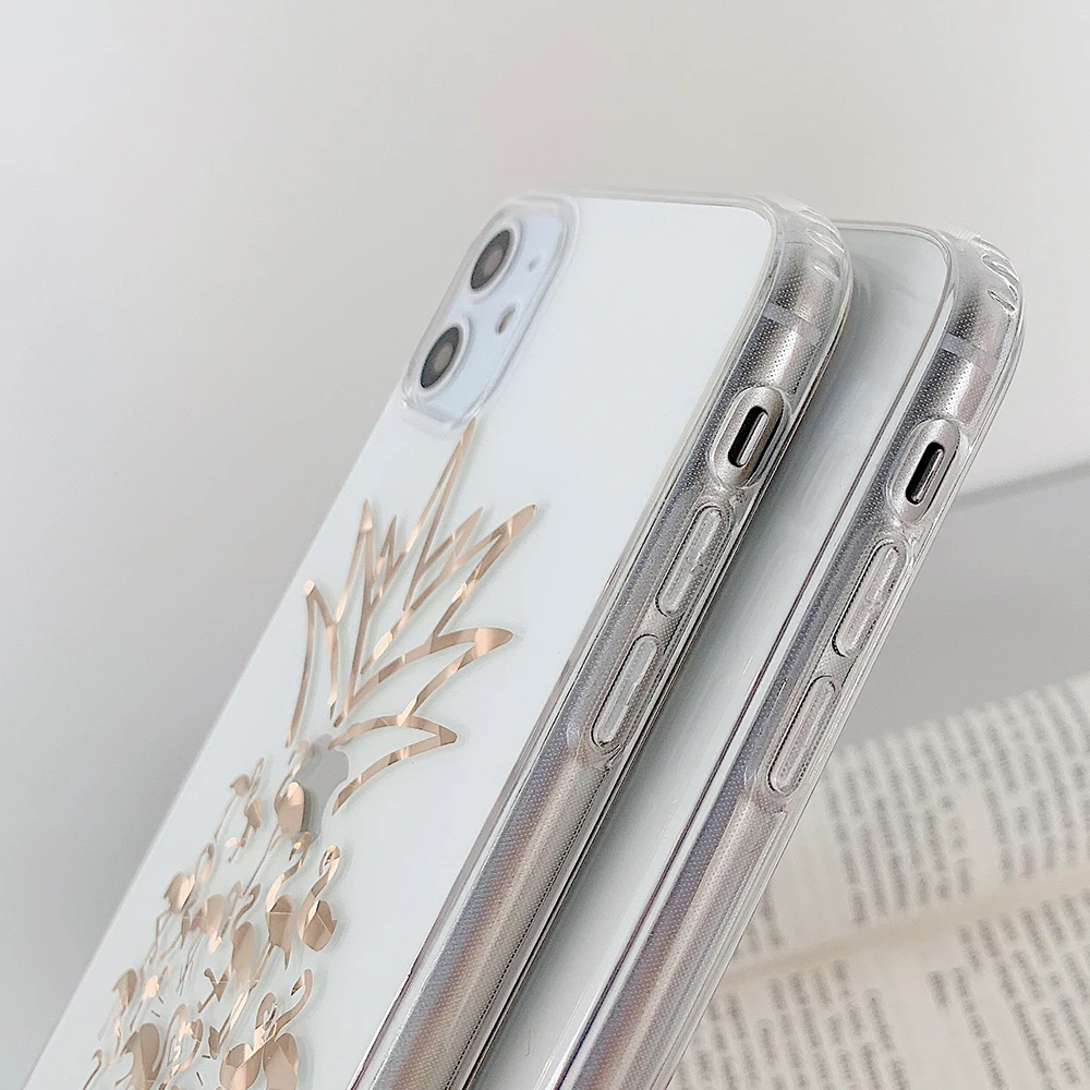 Милое Золотое любовное сердце ананас чехол для телефона для iPhone 11 Pro 8 7 Plus X XR XS Max гальванический прозрачный мягкий ТПУ чехол Капа