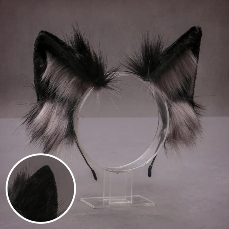 New Furry Plush Foldable Wolf Cat Ears Headband Realistic Animal Fox Hair Hoop Lolita Anime Decor Ear Cosplay Kawaii Accessories wonder woman costume