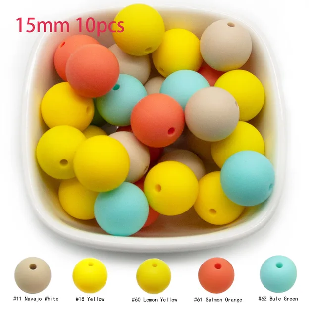 Cute-Idea 10pcs Baby Silicone Round Beads 9/12/15mm Food Grade Chewable Pearl Beads DIY Teething Pacifier Chain Toys Baby Goods 15MM-E