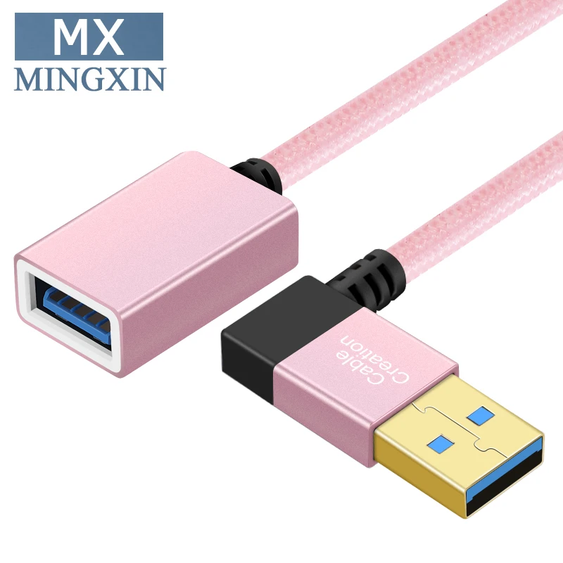 USB 3,0 кабель-удлинитель, Короткий Правый угол USB 3,0 мужчин и женщин удлинитель шнур, совместимые флэш-накопители, клавиатура, сканеры - Цвет: ROSE GOLD