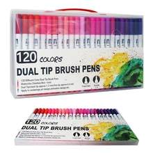 120 шт цветные фломастеры с двумя кистями, фломастеры, товары для рукоделия, тонкие кончики и кончики кистей для манги, цветной рисунок и дизайн