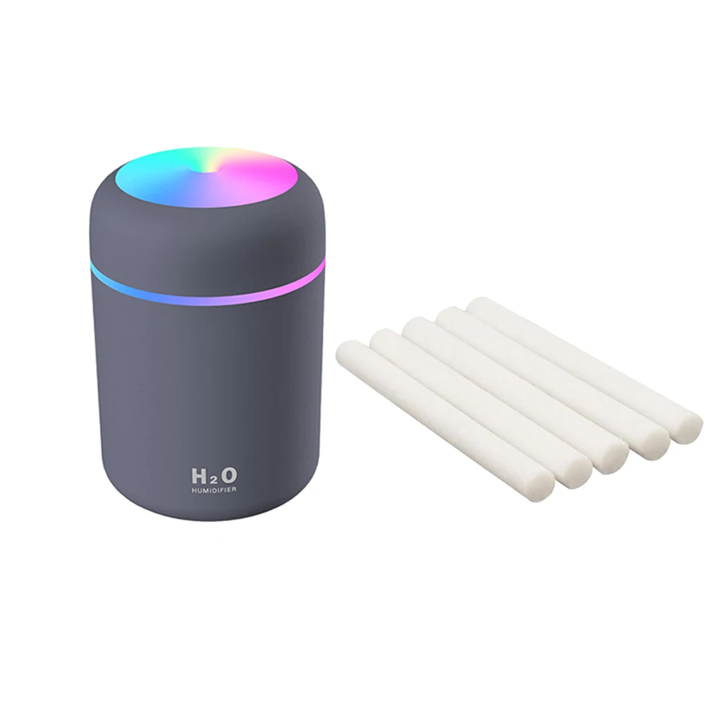 USB Essential Oil Diffuser Portable Mini Air Humidifier Gray + 5pcs Cotton Filter Sticks for Home Car