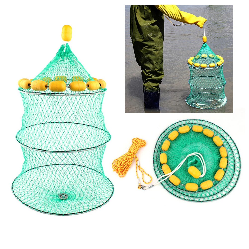 Portable Fishing Net Retractable Fish Shrimp Mesh Cage Cast Net Fishing Trap