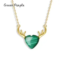 

Real 925 Sterling Silver Antlers Heart Necklace Pendant Natural Malachite Exquisite Necklace For Women Elegant Fine Jewelry Gift