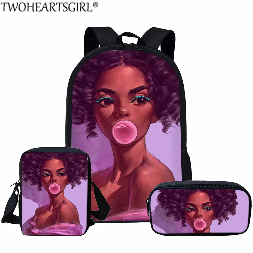 Twoheartsgirl меланин в африканском стиле с принтом для девочек, школьная сумка для девочек Для женщин ноутбук рюкзак 3 шт./компл. младшего школьника Rrucksack - Цвет: LH1248CEK