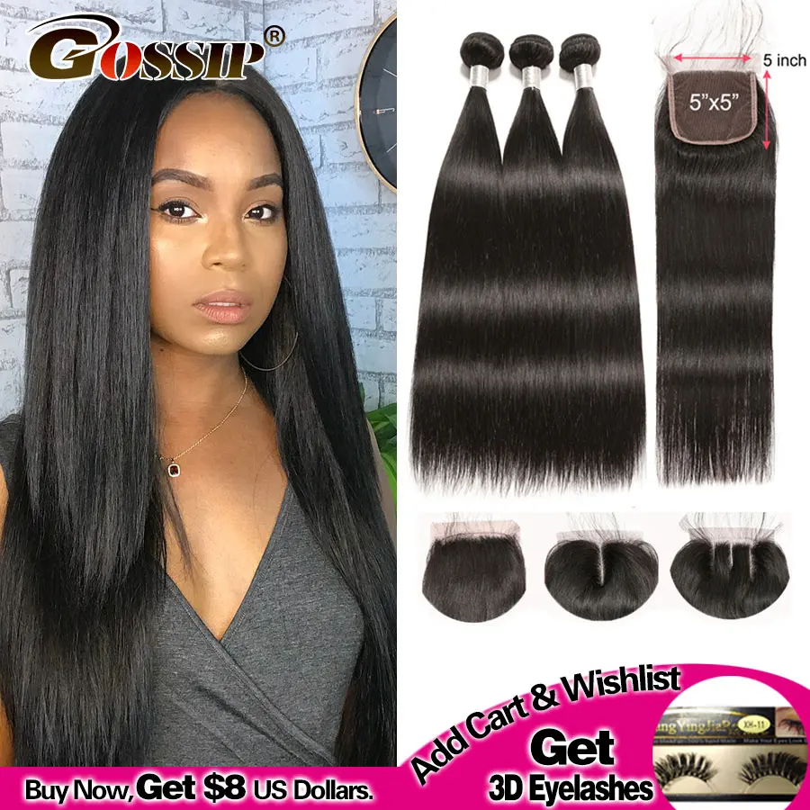 

5x5 Lace Closure With Bundles 30 Inch Straight Hair Bundles With Closure Non Remy Human Hair Bundles With Closure Free Shipping