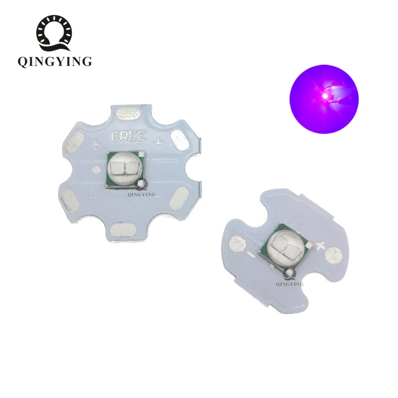 

10pcs 5W High Power LED Chip Purple UV 395nm 400nm 3.2-3.6V 1.5A For Cree XML T6 Lamp Beads With 20mm 16mm Aluminum Base Plate