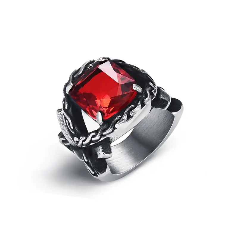 Jiayiqi, темно-синее кольцо с большим камнем для мужчин, нержавеющая сталь, мужское классическое кольцо в виде дракона, Панк ювелирные изделия, красный/синий/черный/зеленый кристалл - Цвет основного камня: B 1