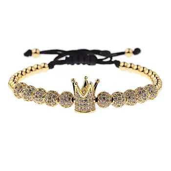 

Metal Zircon Men'S Long Bracelet Gold Crown Crown 6Mm Zircon Circle Hexagon Square Strip Bracelet Kit Men