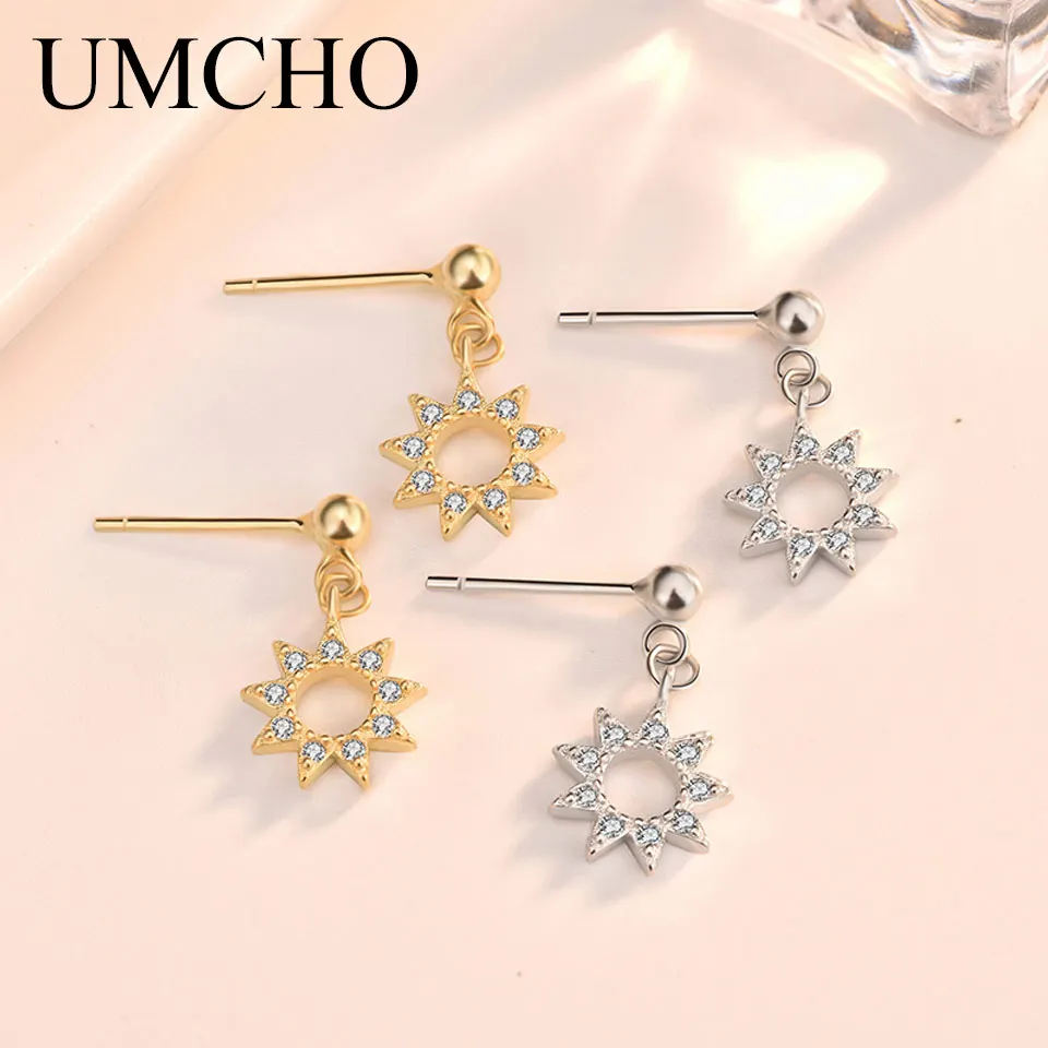 Женские серьги-клипсы UMCHO Sun из серебра 925 пробы кубический циркониевый зажим