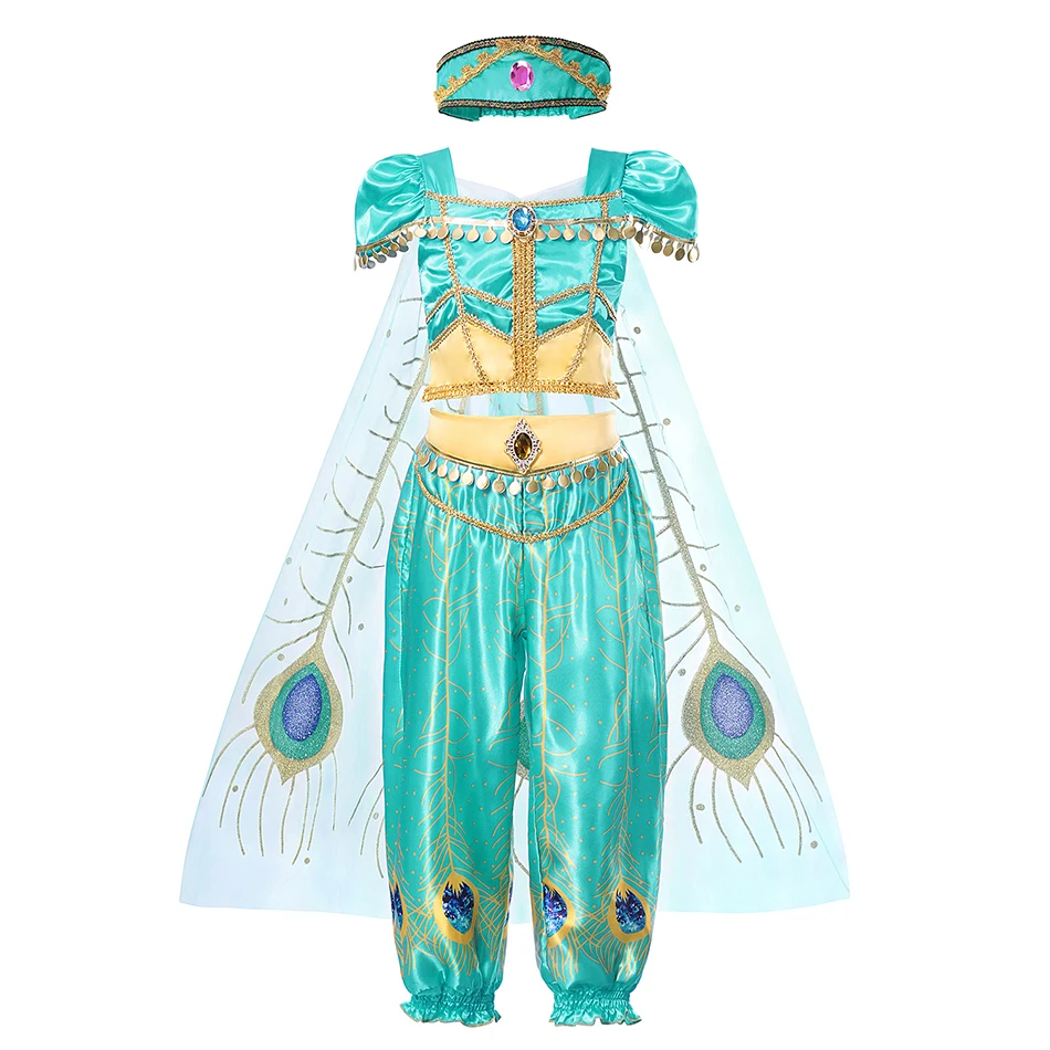 Детская одежда для девочек Принцесса Жасмин платье Лампа Аладдина Косплэй костюм детский костюм на Хеллоуин; рождественское праздничное платье для девочек Ролевые костюмы - Цвет: Costume set A1