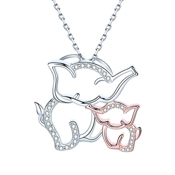 

StrollGirl 100%925 Sterling Silver Cute Elephant Mom and Baby Pendant Necklace with White CZ Women Fashion Jewelry Free Shipping