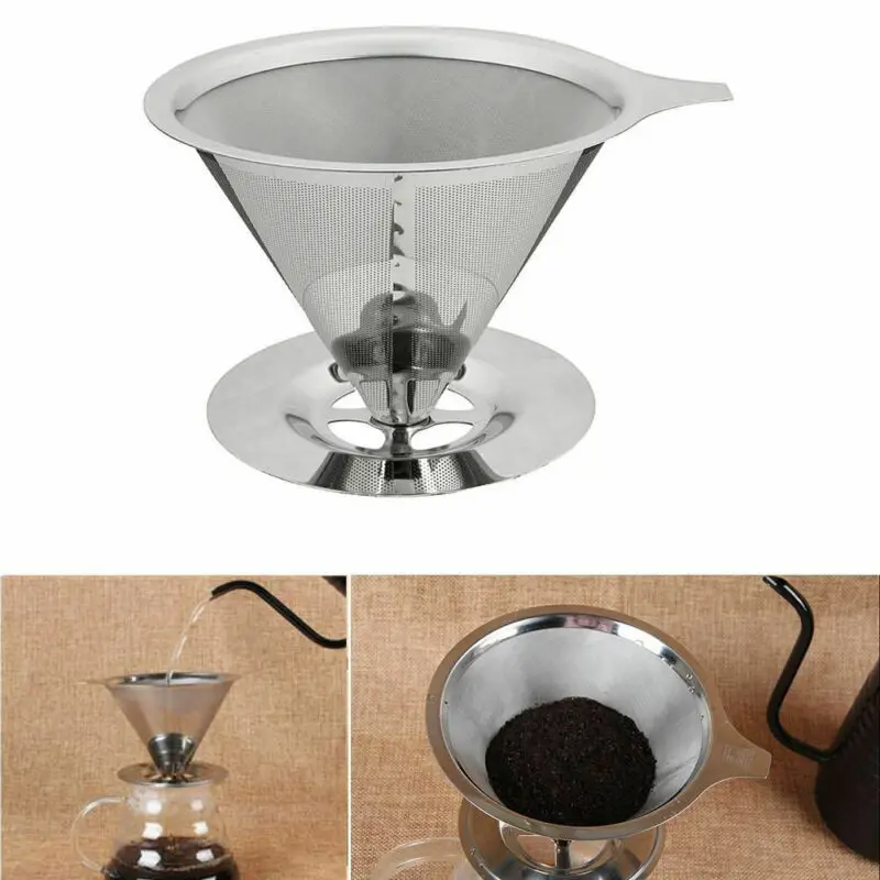 

New Paperless Pour Over Dripper Stainless Steel Reusable Coffee Filter Basket Tools Permanent Metal Mesh Filter Chassis-style