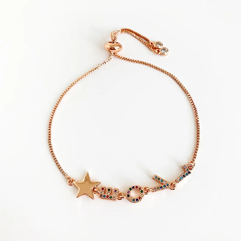 star rose gold Золотой медный инкрустированный Циркон бисерные любовные Браслеты для женщин CZ Радуга Турецкая звезда кристалл Eevil глаз браслет Рождественский подарок - Окраска металла: star rose gold