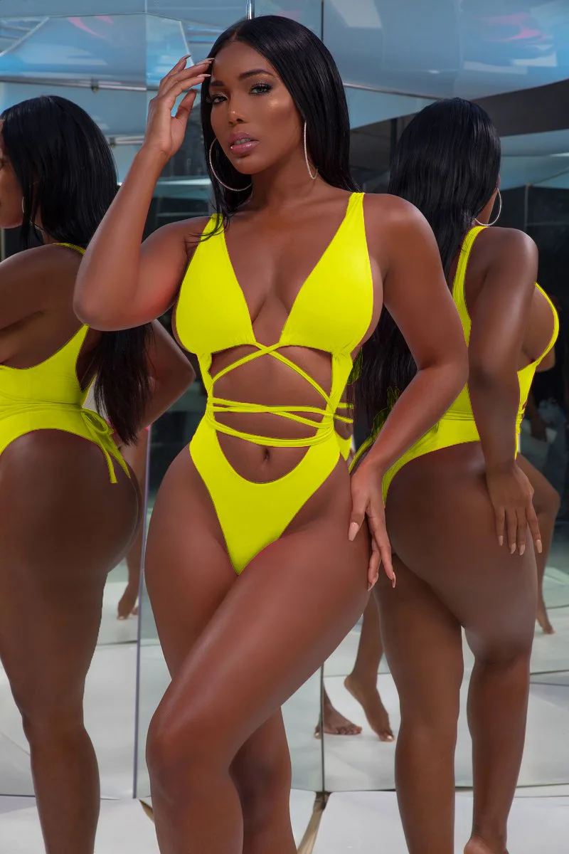 Yellow Bkning, стринги, бандаж, купальник, сдельный, купальный костюм для женщин, пуш-ап, купальник,, купальные костюмы с глубоким вырезом, женский купальник, монокини - Цвет: Yellow