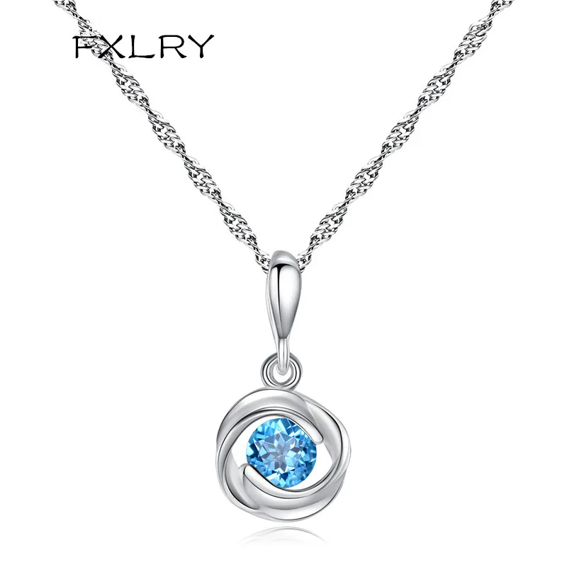 FXLRY New Design Silver color Trendy Blue Pendant Necklace for Women Simple Flower Shaped Chain Jewelry | Украшения и аксессуары