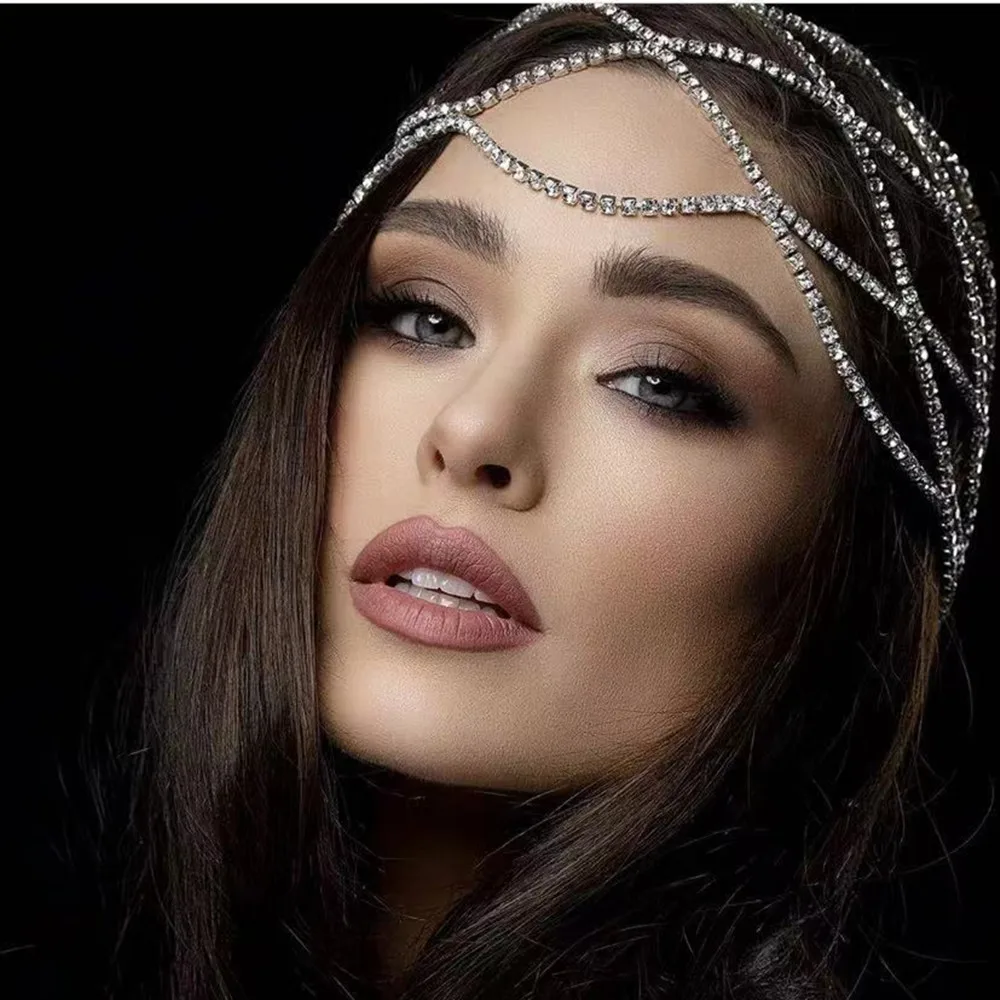 2021 Hollow Rhinestone Mesh Headpiece Wedding Head Chain Jewelry for Women Luxury Crystal Headband Head Cap Hat Hair Accessories