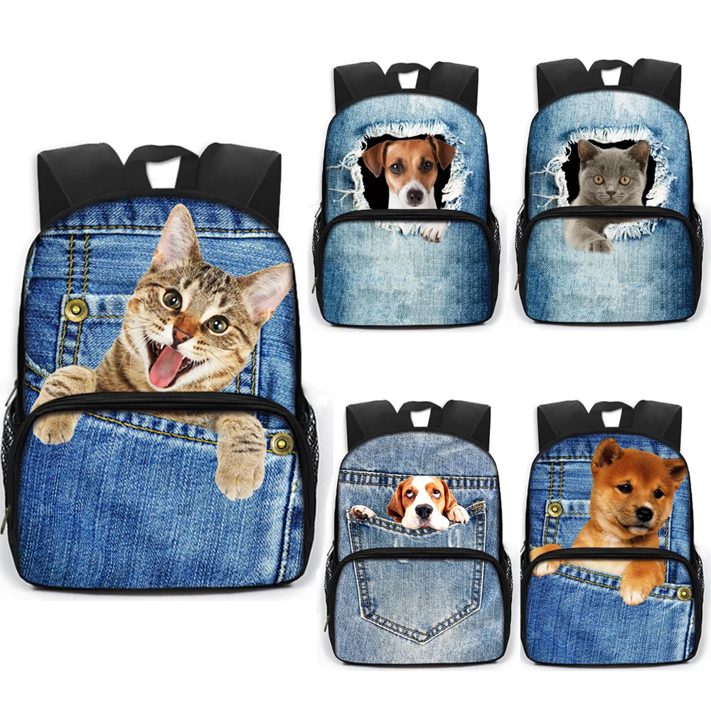 13 Inch Kawaii Pocket Dog Cat Children School Bags Kids Kindergarten Bag Cute Kitten Puppy