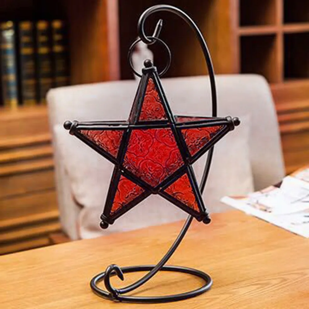 Five-pointed Star Candlestick Wrought Iron Glass Hanging Decor Home Metal Candlestick Creative Home Ornaments