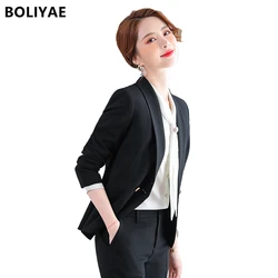 Jaqueta feminina blazer terno moda casual senhoras cor sólida de duas peças 2022 primavera outono escritório wear elegante terno calças jaqueta