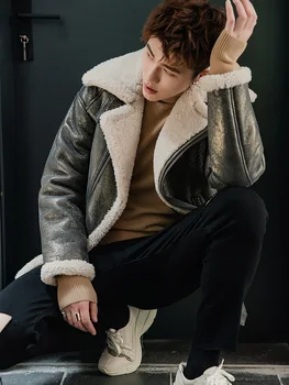 

Men's Genuine Leather Jacket Winter Natural Merino Wool Fur Coat Men Vintage Motorcycle Shearling Jacket 2020 19317