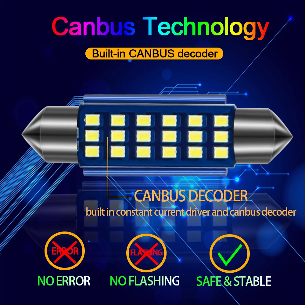 100X гирлянда 31/36/39/42 мм светодиодный лампы C5W C10W SMD Canbus автомобильный фестонный светильник внутреннего купола чтения лицензии светильник