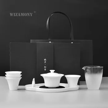 

WIZAMONY Dehua Porcelain Kung Fu Tea Set Simple Japanese Ceramic Cups Tureen Set of Activities Gift Custom Logo