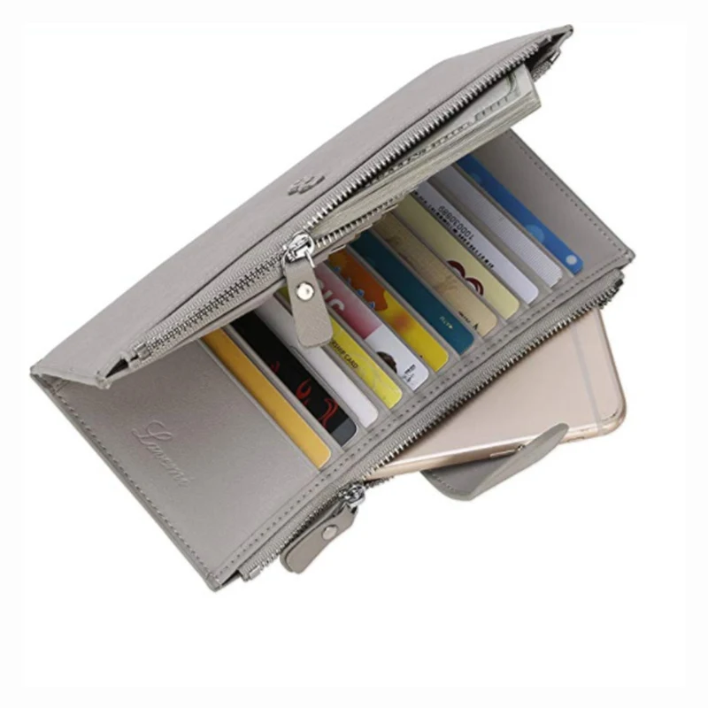 

Hot Womens Long Cross Pattern Leather Wallet Anti Magnetic Card Bit More Multifunctional Zip Card Holder