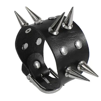 

Punk bracelet Rock attribute Gothic Metal Cone Studded Bracelets Spikes Rivet Leather Wristband bands Bangle Wide Cuff Bracelet