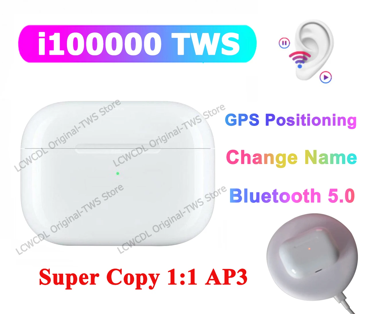 

Hot Sales ! i100000 TWS Change Name GPS Positioning Bluetooth Earphones Detection Super 1:1 Wireless Earphone pk i500 i19000 TWS