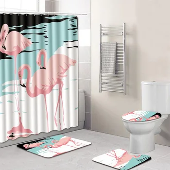 

4pcs/set Bathroom Carpet Household Non-slip Suction Grip Bath Mat Lid Toilet Cover Bathroom Accessories Bath Shower Curtain Mat