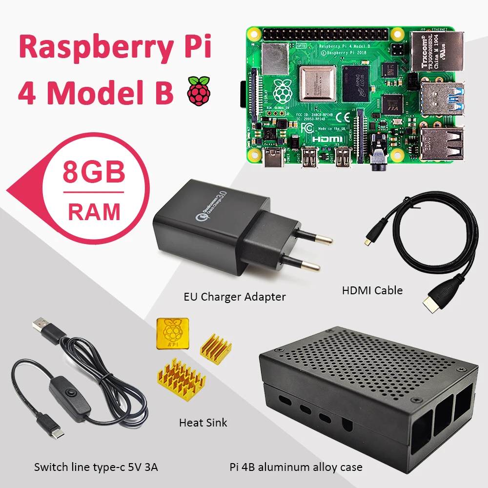 Raspberry pi 4 8 Гб комплект ОЗУ Pi Модель B PI 4B Гб: + радиатор адаптер питания Корпус