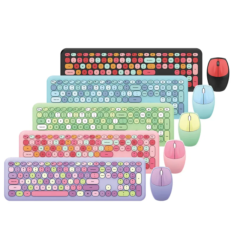Teclado sem Fio e Mouse Teclado de Cor Pequeno Fresco Macaron Conjunto Meninas Adorável Chocolate Silencioso Infinita Cor - Imagem 2