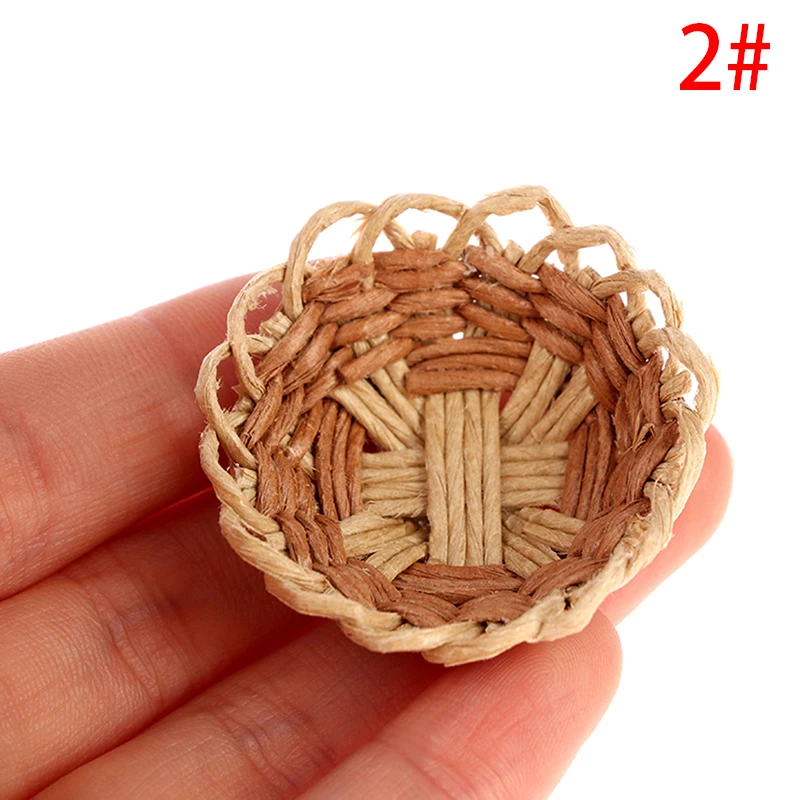 1Pcs Cute Mini 1:12 Dollhouse Miniature Bamboo Rattan Frame Vegetable Food Storage Basket Doll Miniature Decoration 7