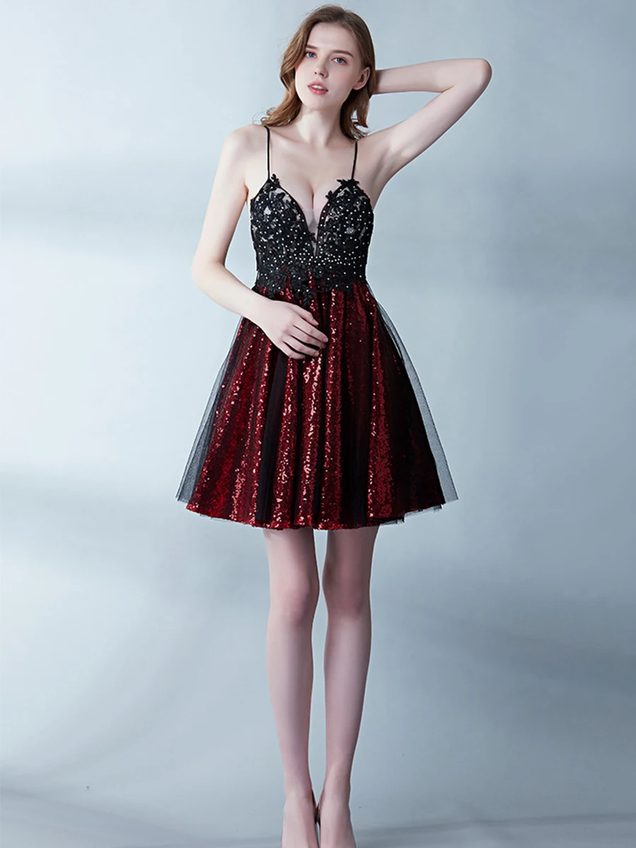 Skyyue коктейльное платье с v-образным вырезом без рукавов Vestidos De Coctel новые сексуальные коктейльные платья с блестками вечернее платье с открытой спиной H107