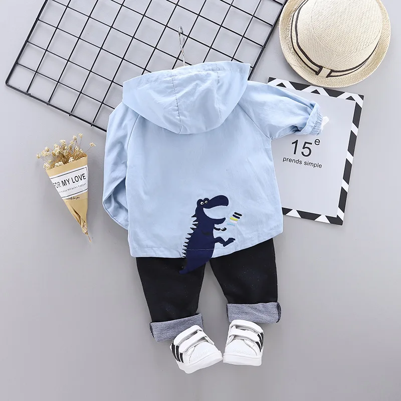 fashion baby boy clothing dinosaur pattern 3pieces set Jacket t-shirt pants fall clothes for toddler children hooded coat