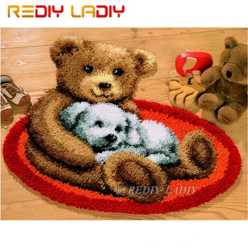 

Latch Hook Kits Make Your Own Rug Bear & Puppy Tapestry Crochet Cushion Mat DIY Carpet Rug Set Pre-Printed Canvas Hobby & Crafts