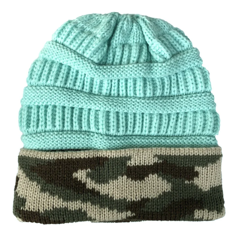 2019Winter New Men's And Women's Camouflage Printed Warm Knit Hat Cuff Cap Men's Skullly Cap