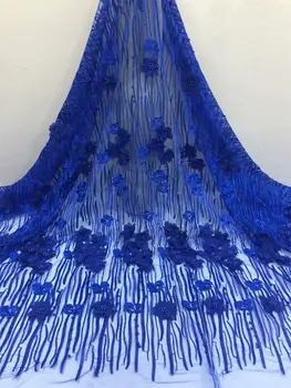 

Royal blue African Beaded 3D Tulle Lace Fabric2019 African French Lace Fabric High Quality Nigerian Embroidery Tulle French Lace