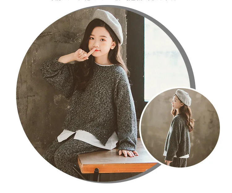2pcs Knit Set Back To School Clothing Girls Autumn Winter Two Pieces Sets Girl Suit Knitted Sweater And Knitting Pants Fashion (19)