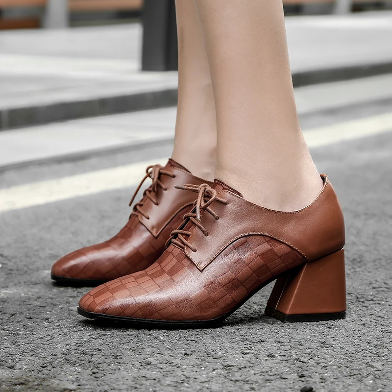 

Genuine Leather Women Pumps High Heels Party Wedding Shoes Woman 2020 Spring Autumn Solid Female Shoes Size41 42
