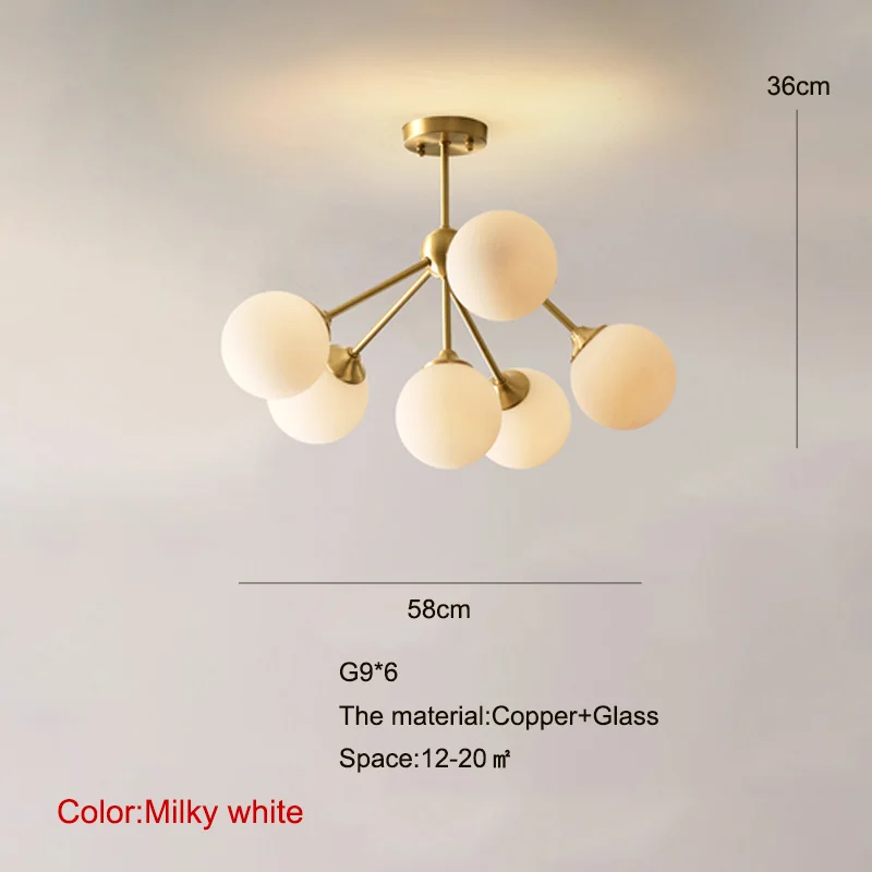 Современная медная потолочная люстра в гостиную подвесной светильник для кухни люстра потолочная в спальню потолочные люстры для гостиной стеклянный шар украшение для дома - Цвет абажура: Milk 6 lights