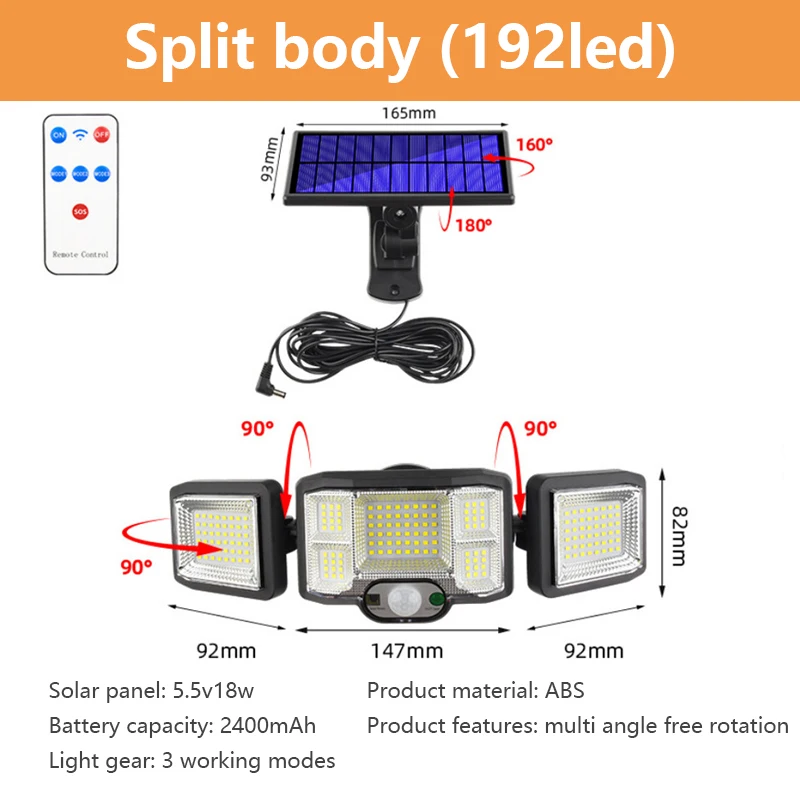 solar torch lights 192 LED/COB Solar LED Light Outdoor Remote Control Spotlight PIR Motion Sensor LED Solar Street Lamp For Garden Pathway Lighting solar lamp outdoor Solar Lamps