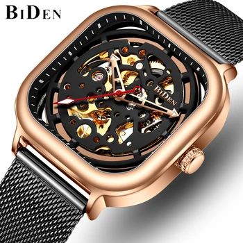 

BIDEN Top Brand Men Mechanical Watches Fashion Luxury Business Wristwatch Mens Stainless Steel Hollow Automatic Self-Wind Watch