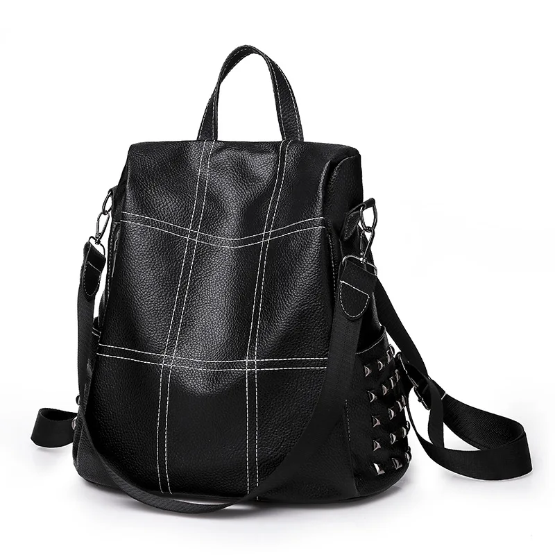 Стиль сплошной цвет заклепки рюкзак большой емкости путешествия водонепроницаемый Противоугонный женский рюкзак мягкая поверхность Оксфорд ткань сумка